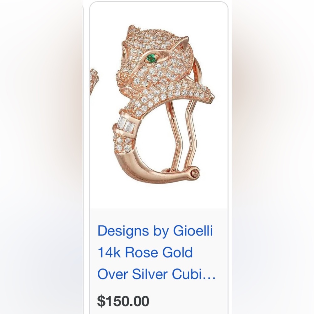 Gioelli 14k Gold Over Silver Cubic Zirconia Panther pierced Earrings